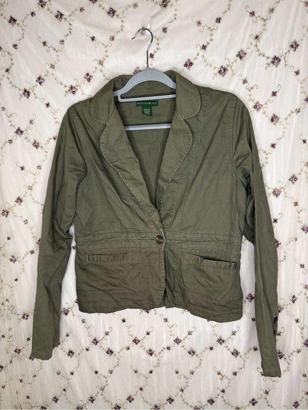 Mountain Lake Olive Green Single-Button Cotton Blazer